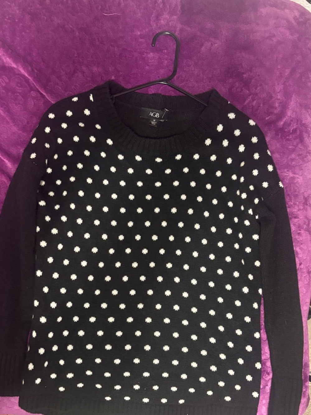 AGB Black Crewneck Sweater with White Polka Dots